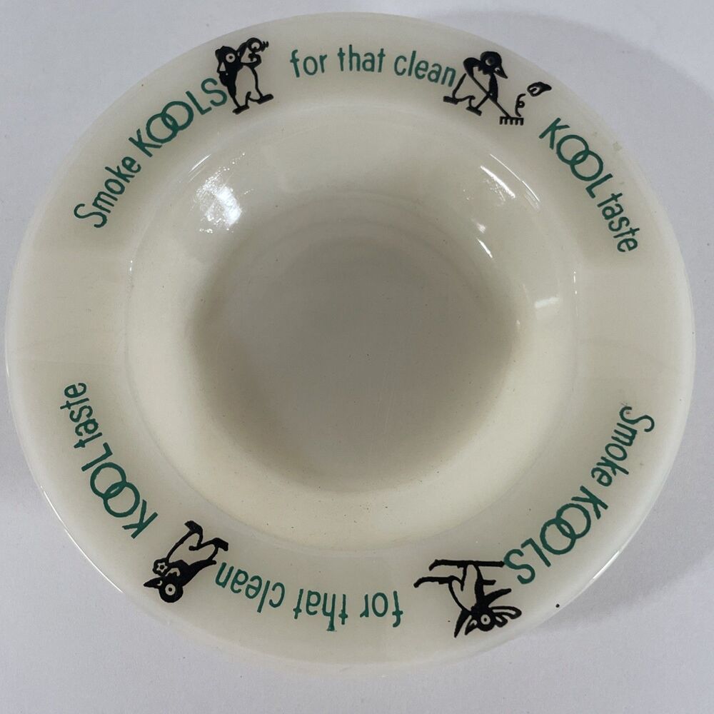 Vintage Kools Cigarette Milk Glass Ashtray Kool Penguin